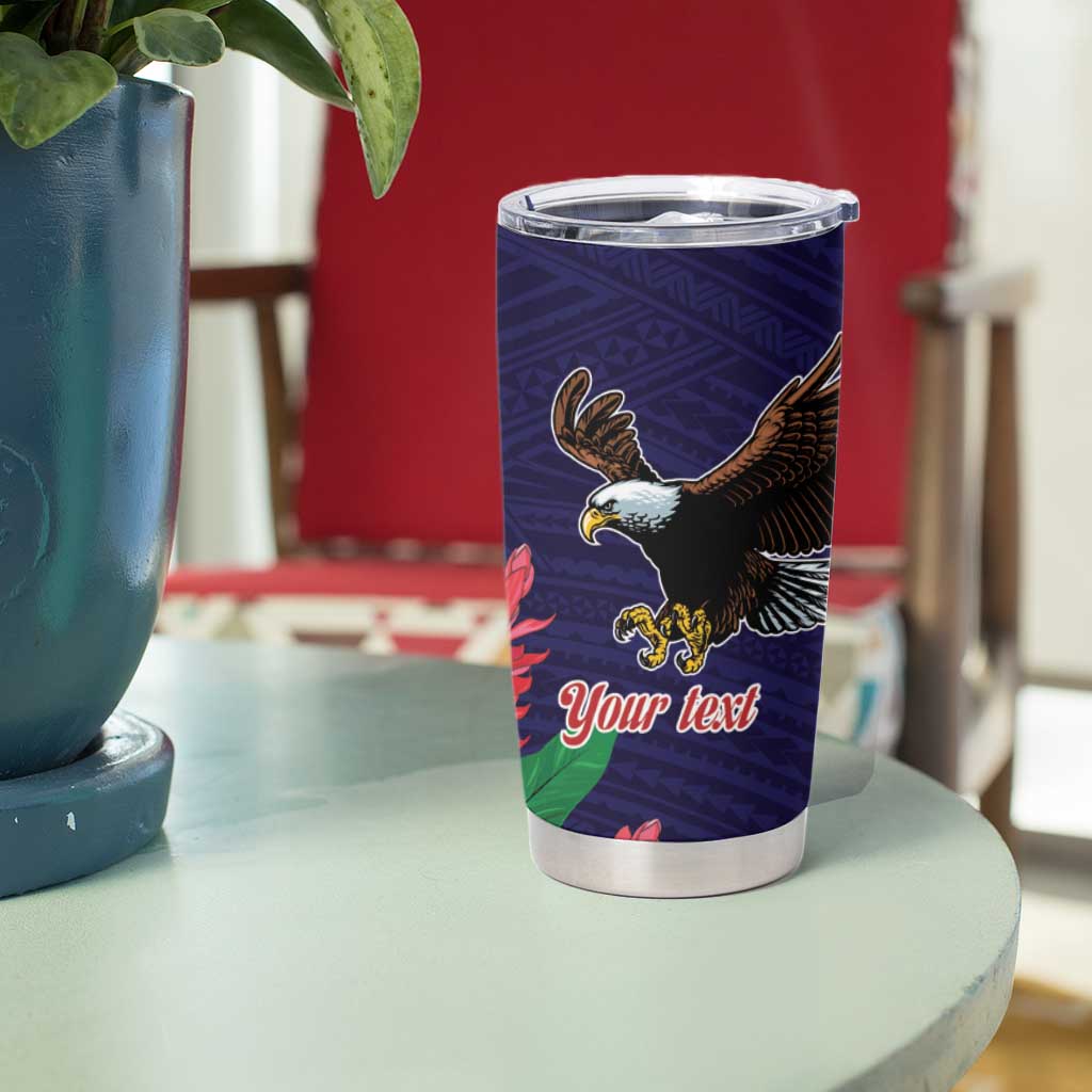 American Samoa Bald Eagle Personalized Tumbler Cup Polynesian Teuila Flowers - Polynesian Pride