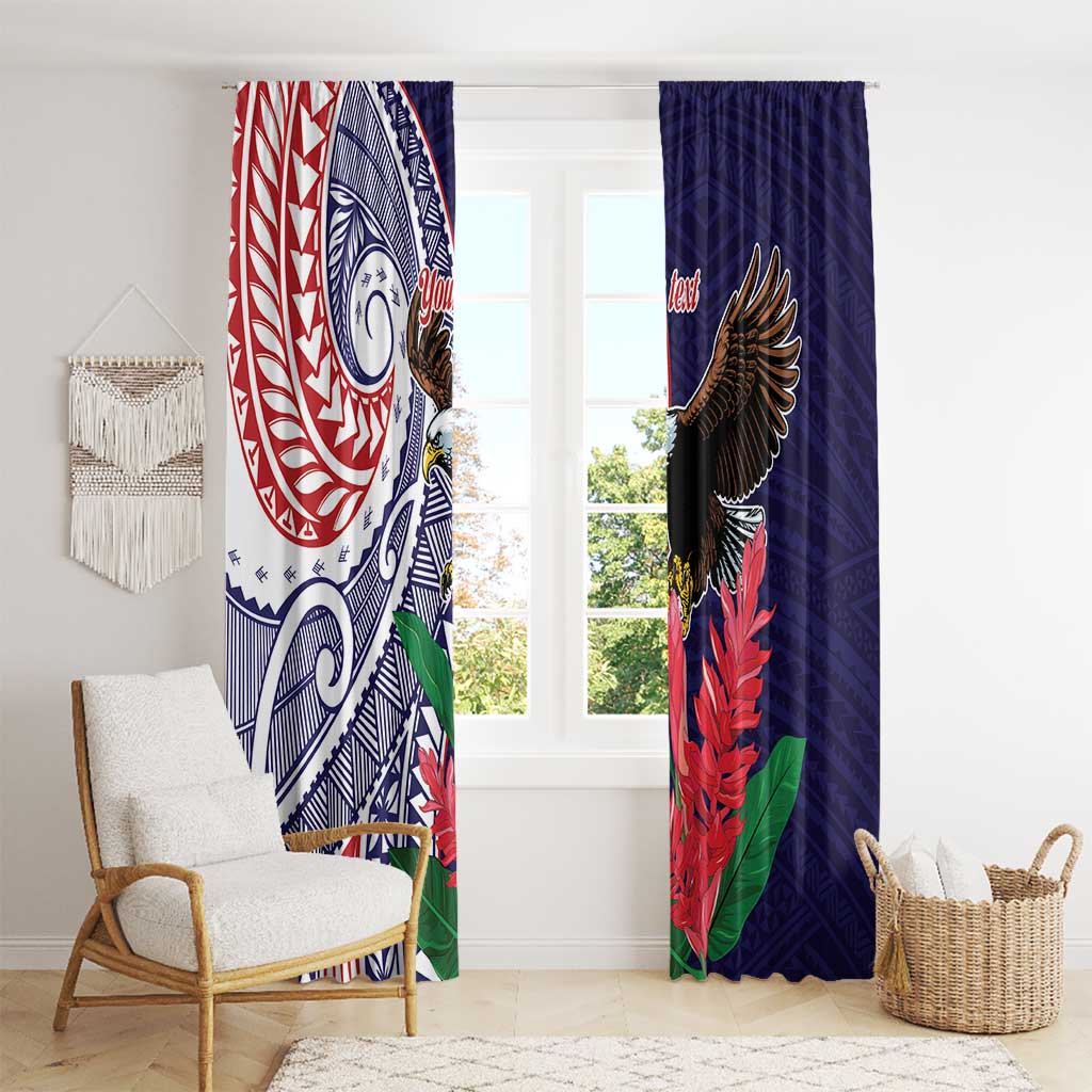 American Samoa Bald Eagle Personalized Window Curtain Polynesian Teuila Flowers - Polynesian Pride