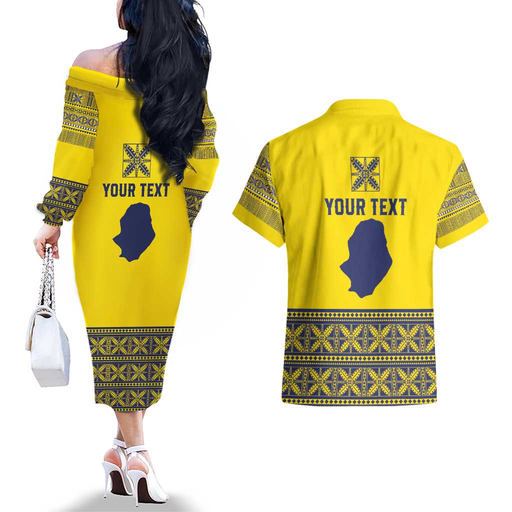 Niue Crab Personalised Couples Matching Off The Shoulder Long Sleeve Dress and Hawaiian Shirt Niuean Hiapo Pattern - Polynesian Pride