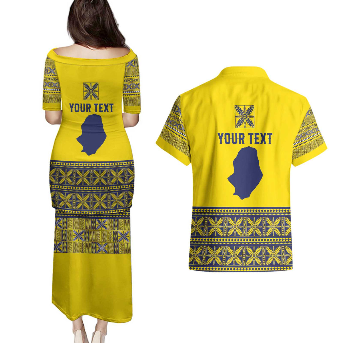 Niue Crab Personalised Couples Matching Puletasi and Hawaiian Shirt Niuean Hiapo Pattern - Polynesian Pride