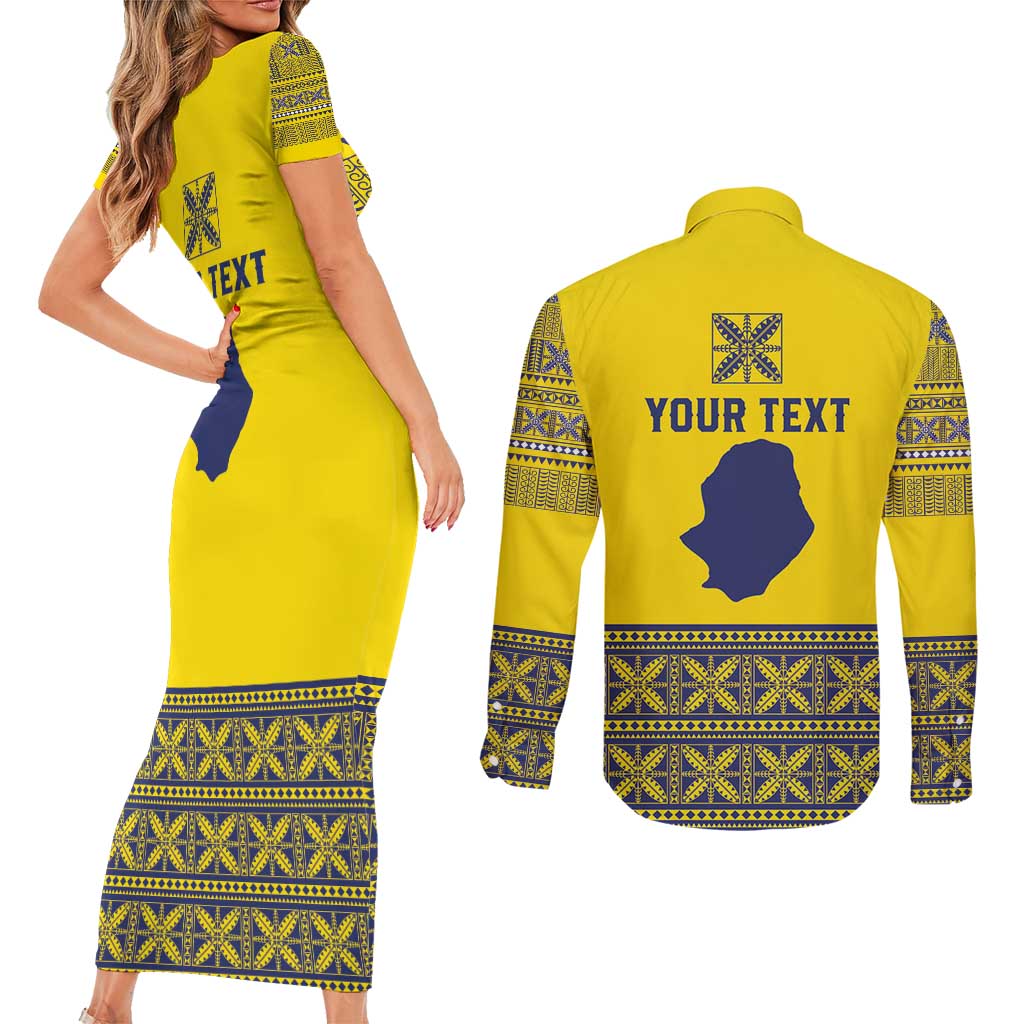 Niue Crab Personalised Couples Matching Short Sleeve Bodycon Dress and Long Sleeve Button Shirt Niuean Hiapo Pattern - Polynesian Pride