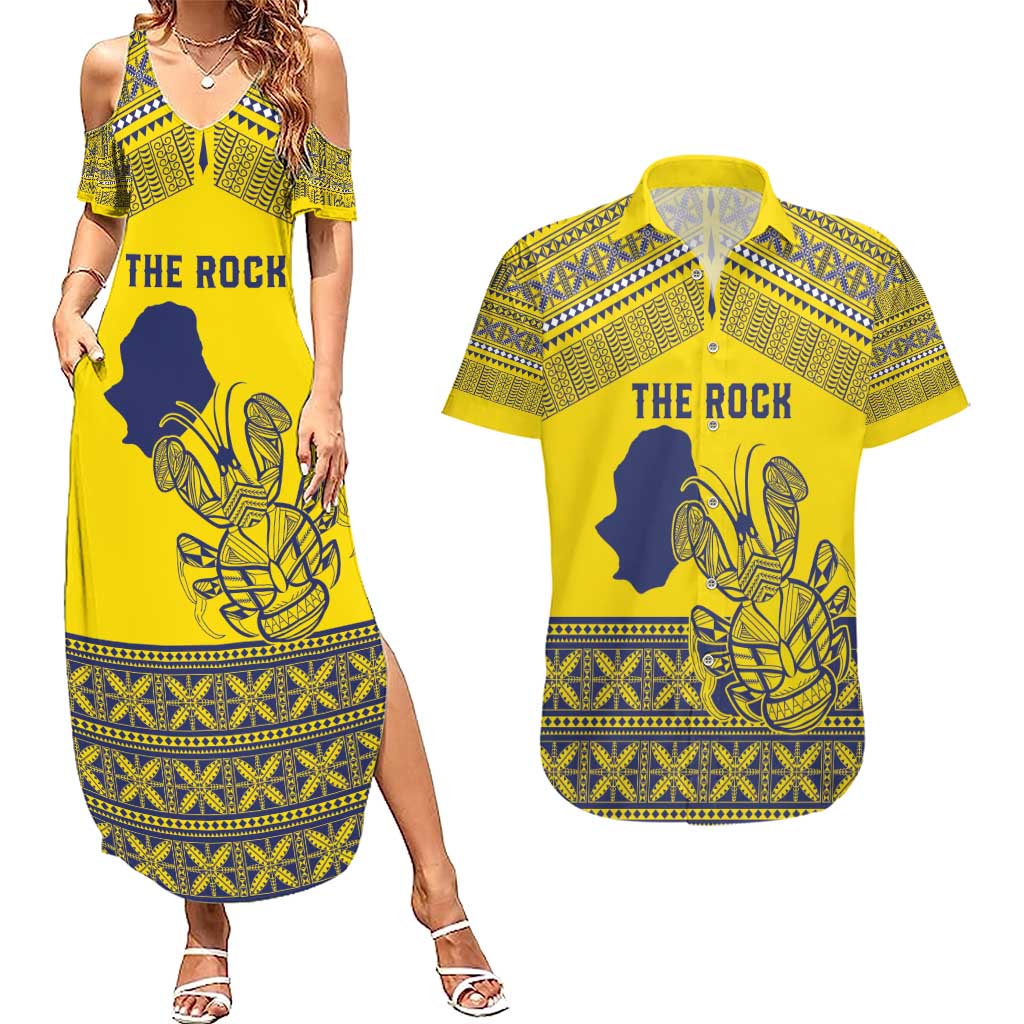 Niue Crab Personalised Couples Matching Summer Maxi Dress and Hawaiian Shirt Niuean Hiapo Pattern LT9 Gold - Polynesian Pride