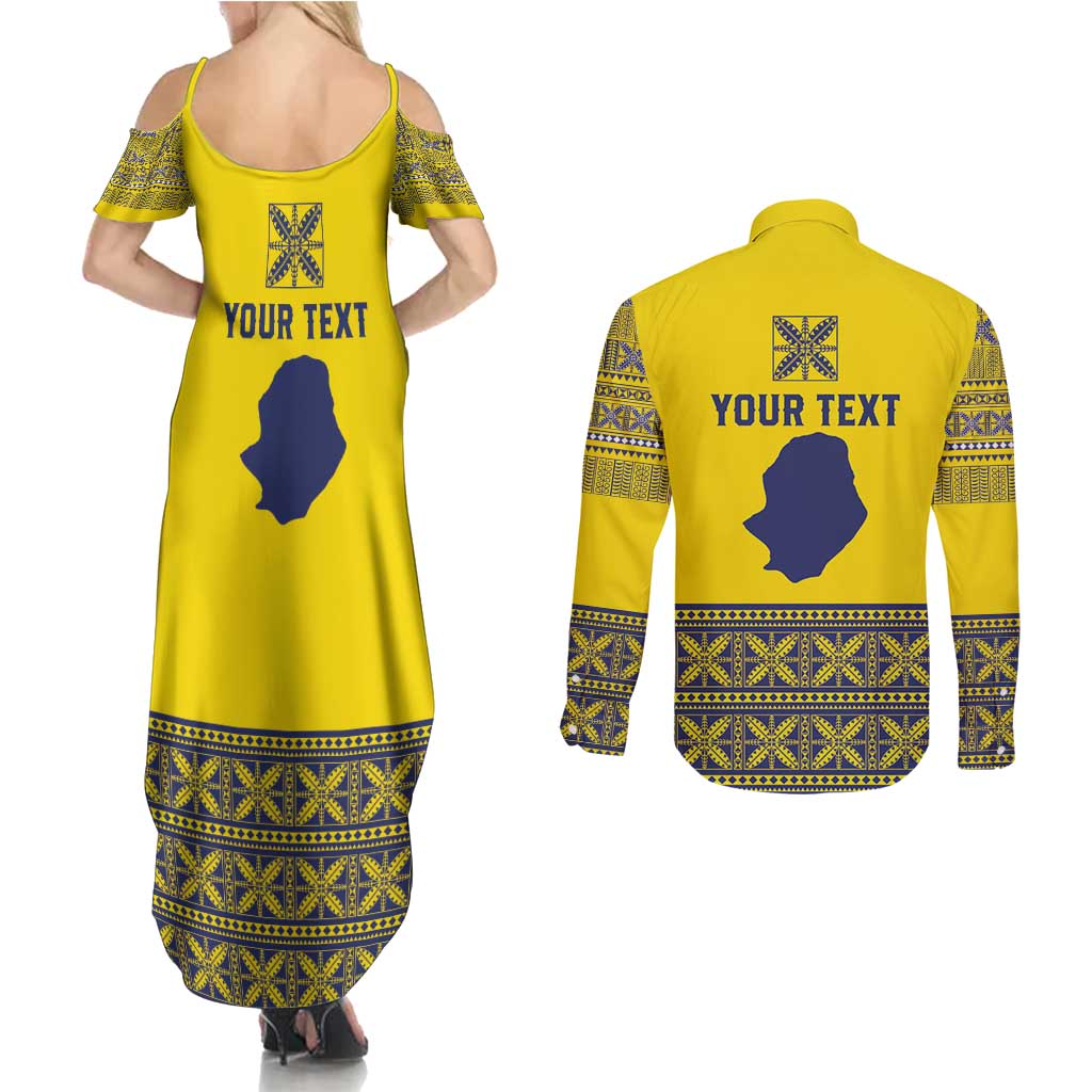 Niue Crab Personalised Couples Matching Summer Maxi Dress and Long Sleeve Button Shirt Niuean Hiapo Pattern - Polynesian Pride