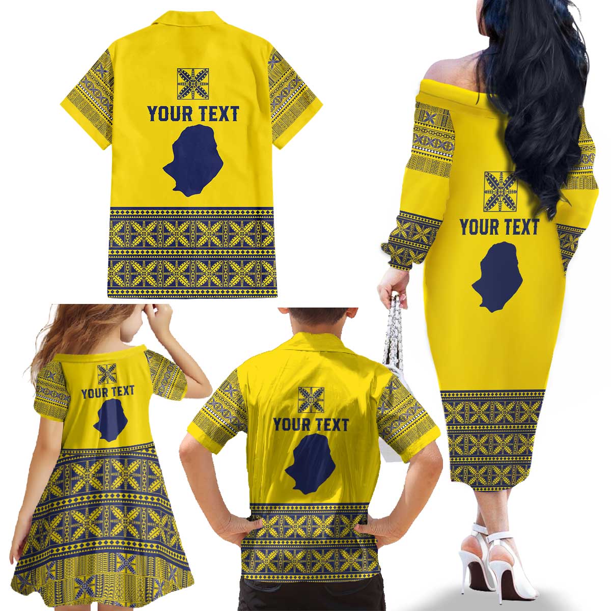 Niue Crab Personalised Family Matching Off The Shoulder Long Sleeve Dress and Hawaiian Shirt Niuean Hiapo Pattern - Polynesian Pride