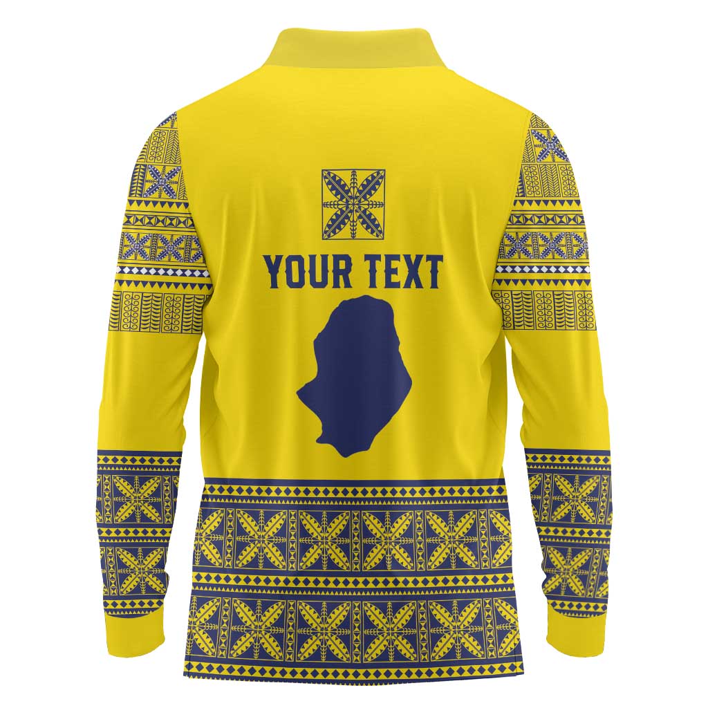 Niue Crab Personalised Long Sleeve Polo Shirt Niuean Hiapo Pattern - Polynesian Pride