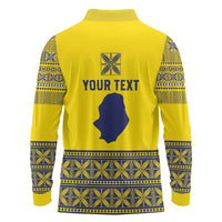 Niue Crab Personalised Long Sleeve Polo Shirt Niuean Hiapo Pattern - Polynesian Pride