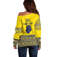 Niue Crab Personalised Off Shoulder Sweater Niuean Hiapo Pattern - Polynesian Pride