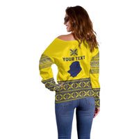 Niue Crab Personalised Off Shoulder Sweater Niuean Hiapo Pattern - Polynesian Pride