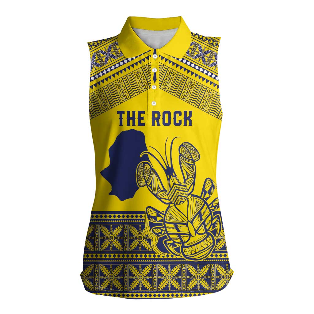 Niue Crab Personalised Women Sleeveless Polo Shirt Niuean Hiapo Pattern LT9 Female Gold - Polynesian Pride
