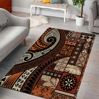 Vintage Samoa Siapo Mamanu Area Rug Brown Samoan Tapa Motif - Polynesian Pride