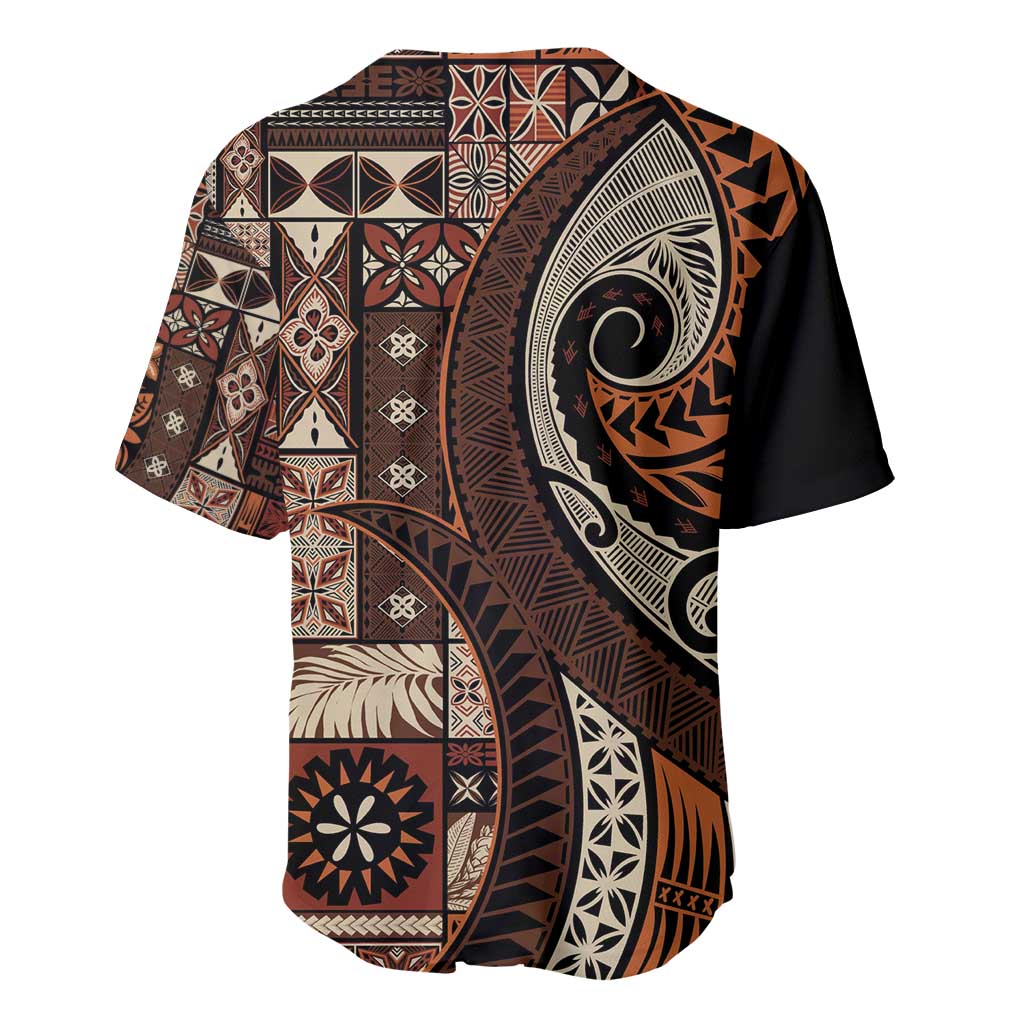 Vintage Samoa Siapo Mamanu Baseball Jersey Brown Samoan Tapa Motif - Polynesian Pride