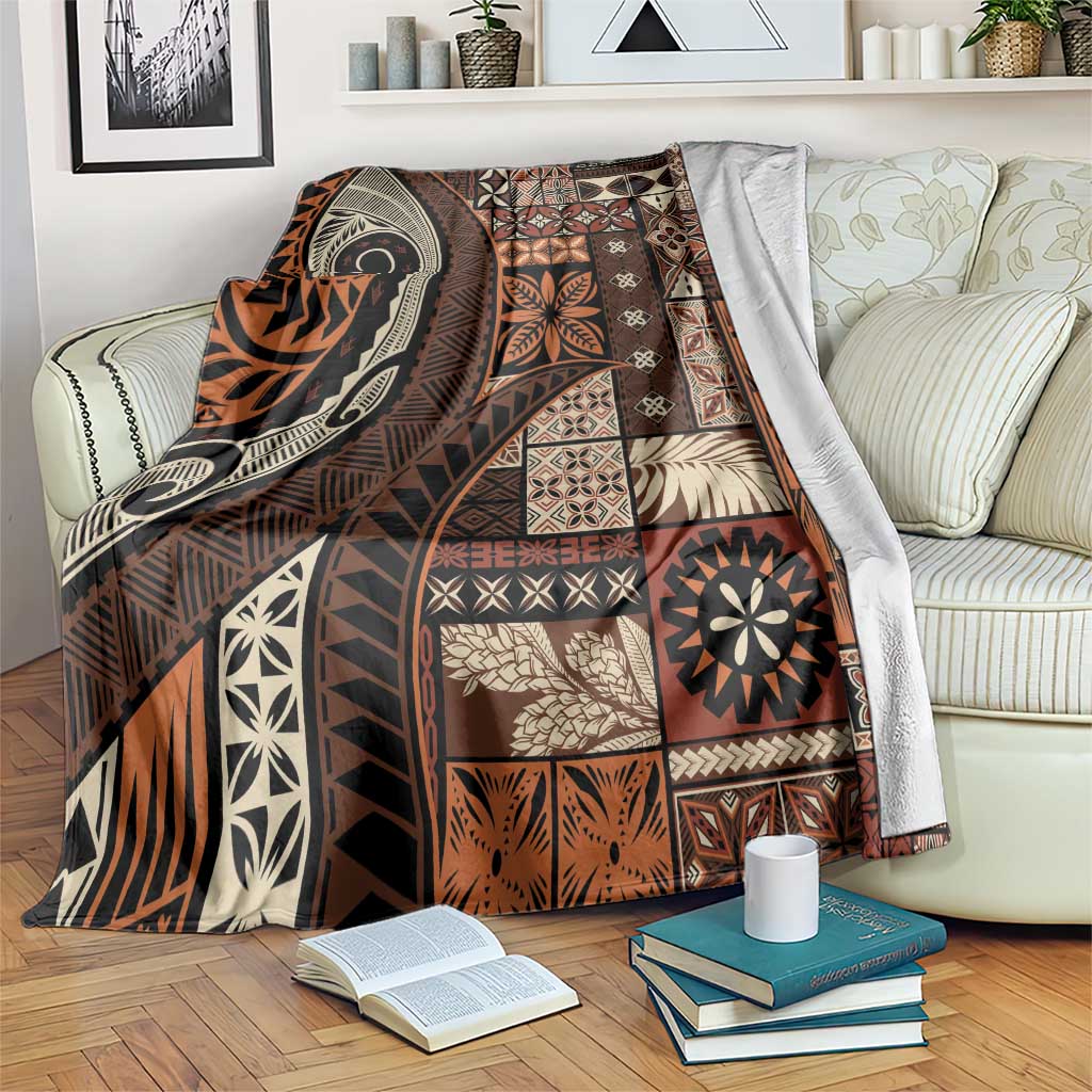 Vintage Samoa Siapo Mamanu Blanket Brown Samoan Tapa Motif LT9 Brown - Polynesian Pride