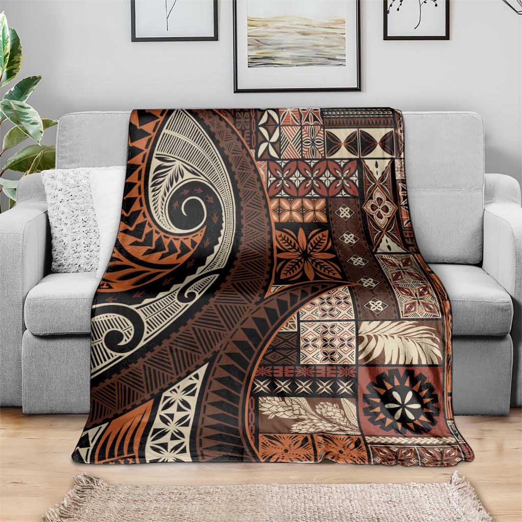 Vintage Samoa Siapo Mamanu Blanket Brown Samoan Tapa Motif - Polynesian Pride