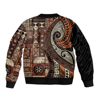 Vintage Samoa Siapo Mamanu Bomber Jacket Brown Samoan Tapa Motif LT9 - Polynesian Pride