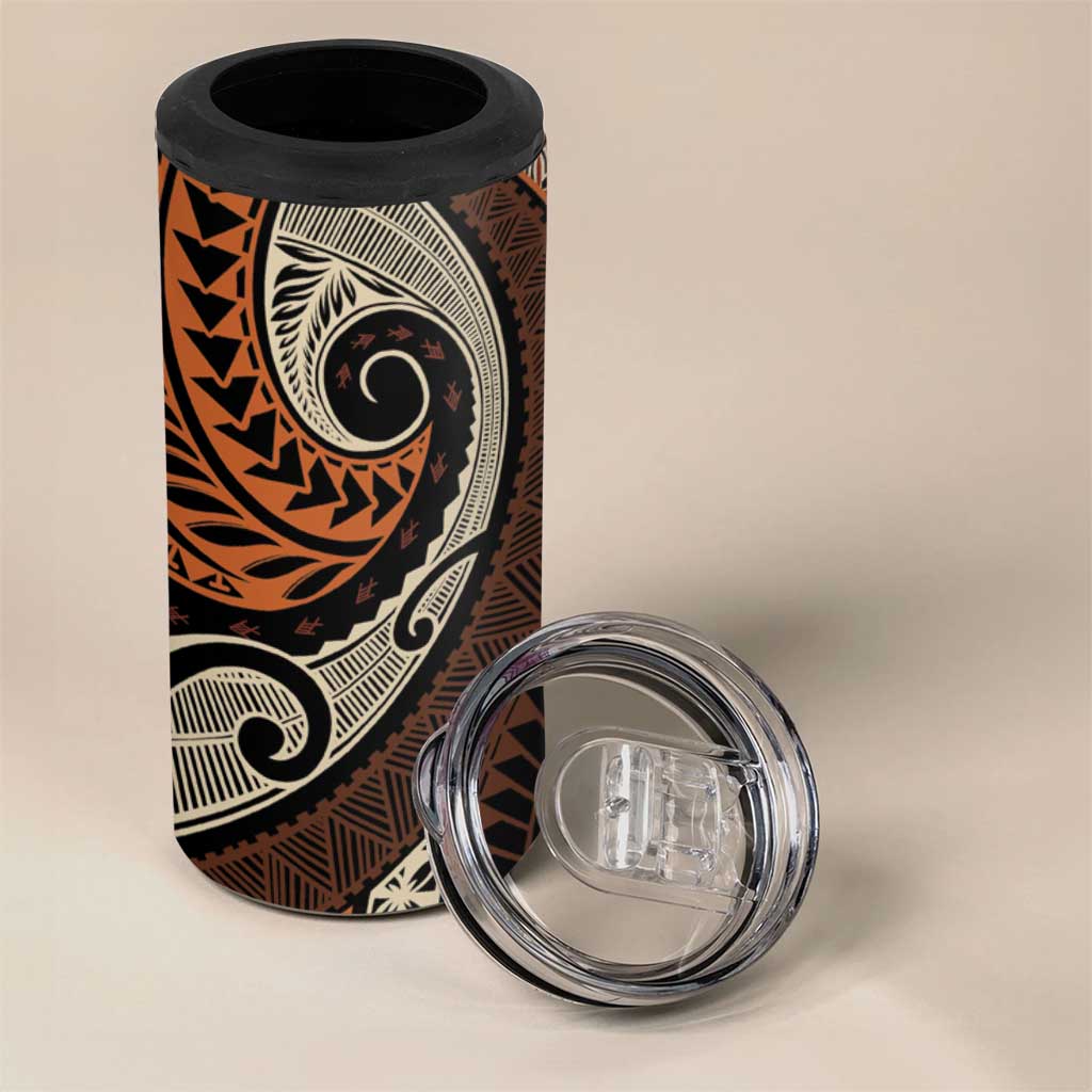 Vintage Samoa Siapo Mamanu 4 in 1 Can Cooler Tumbler Brown Samoan Tapa Motif - Polynesian Pride