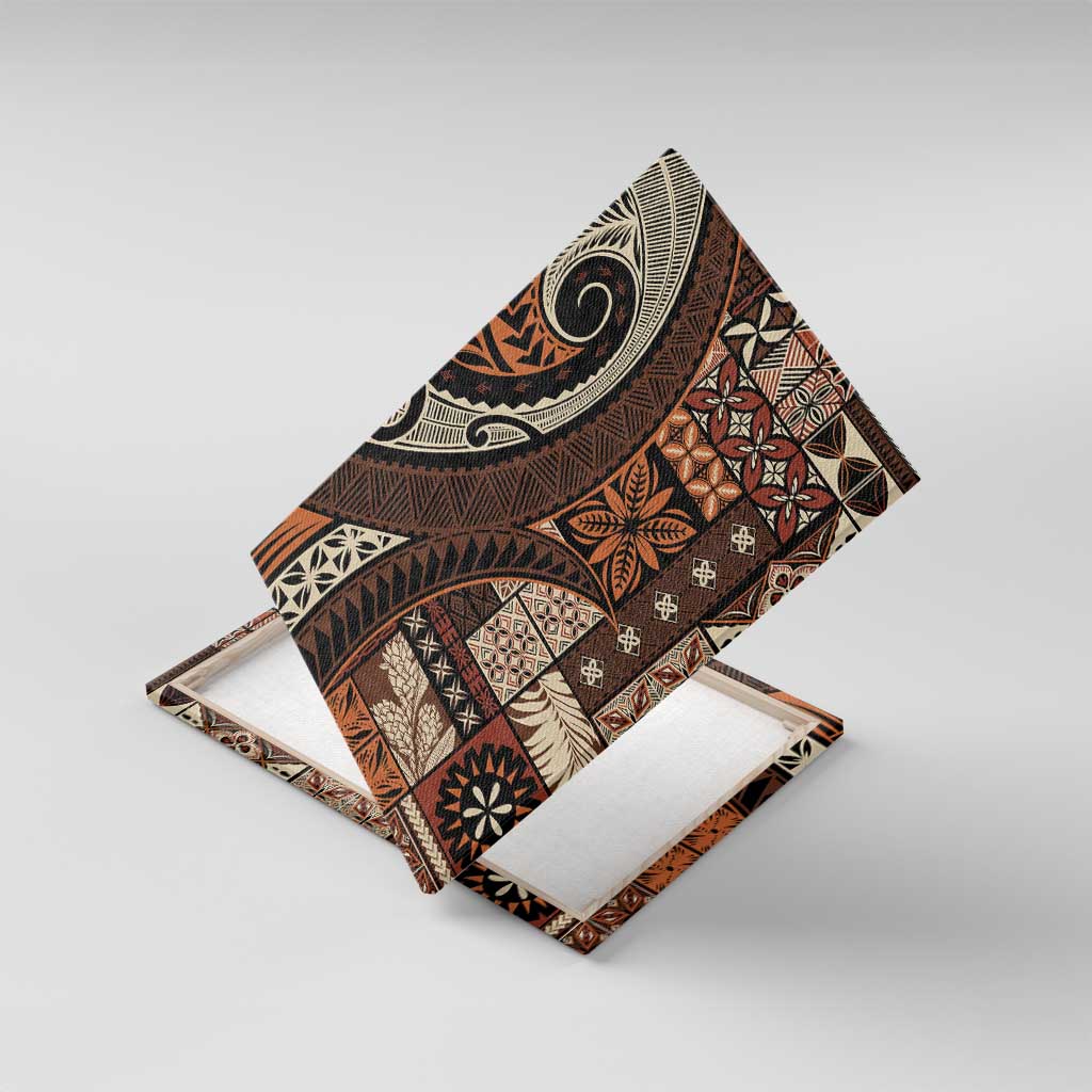 Vintage Samoa Siapo Mamanu Canvas Wall Art Brown Samoan Tapa Motif - Polynesian Pride