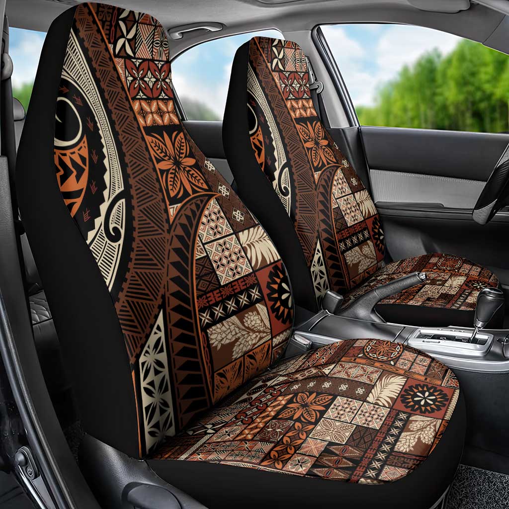Vintage Samoa Siapo Mamanu Car Seat Cover Brown Samoan Tapa Motif - Polynesian Pride