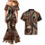 Vintage Samoa Siapo Mamanu Couples Matching Mermaid Dress and Hawaiian Shirt Brown Samoan Tapa Motif - Polynesian Pride