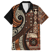 Vintage Samoa Siapo Mamanu Family Matching Long Sleeve Bodycon Dress and Hawaiian Shirt Brown Samoan Tapa Motif - Polynesian Pride