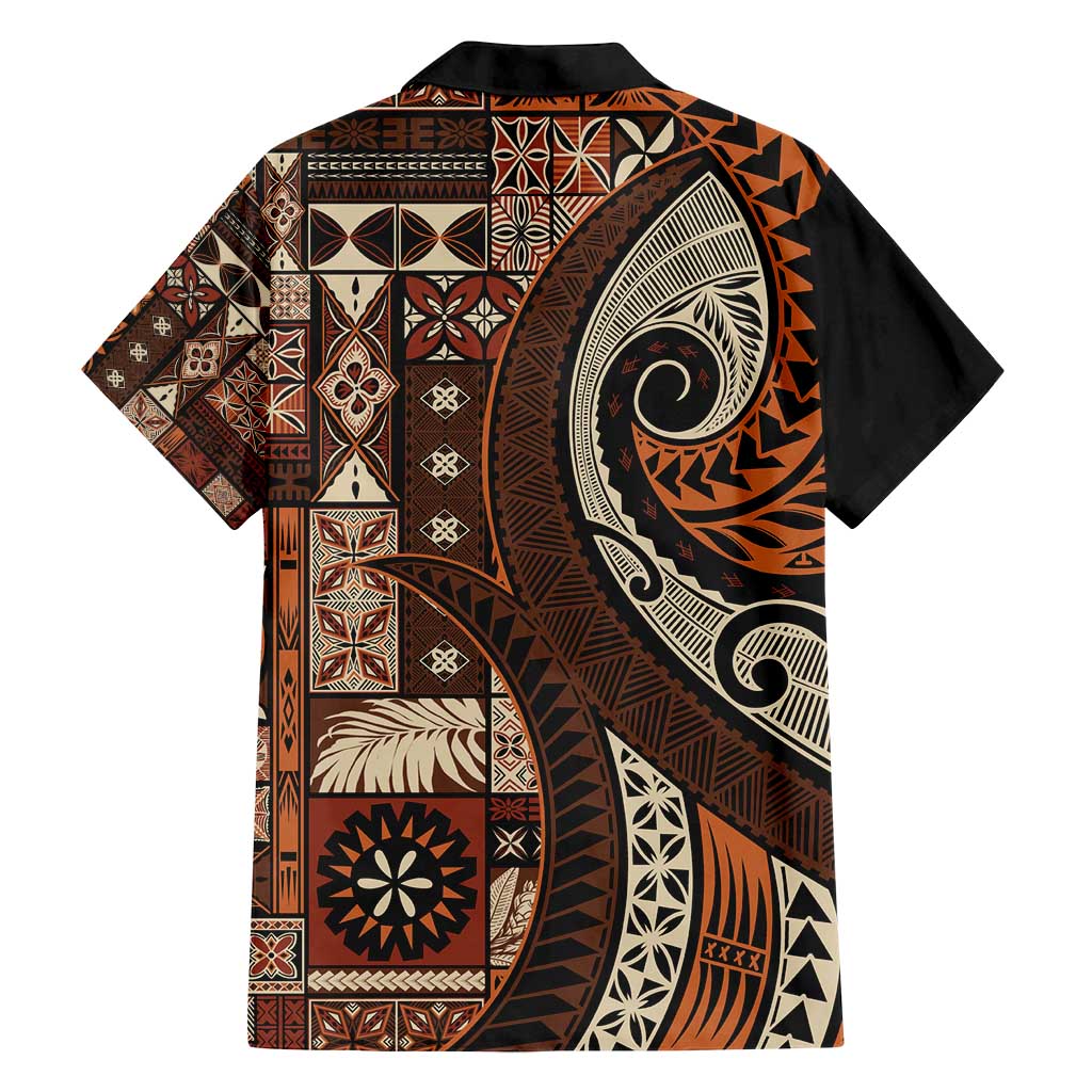 Vintage Samoa Siapo Mamanu Family Matching Long Sleeve Bodycon Dress and Hawaiian Shirt Brown Samoan Tapa Motif - Polynesian Pride