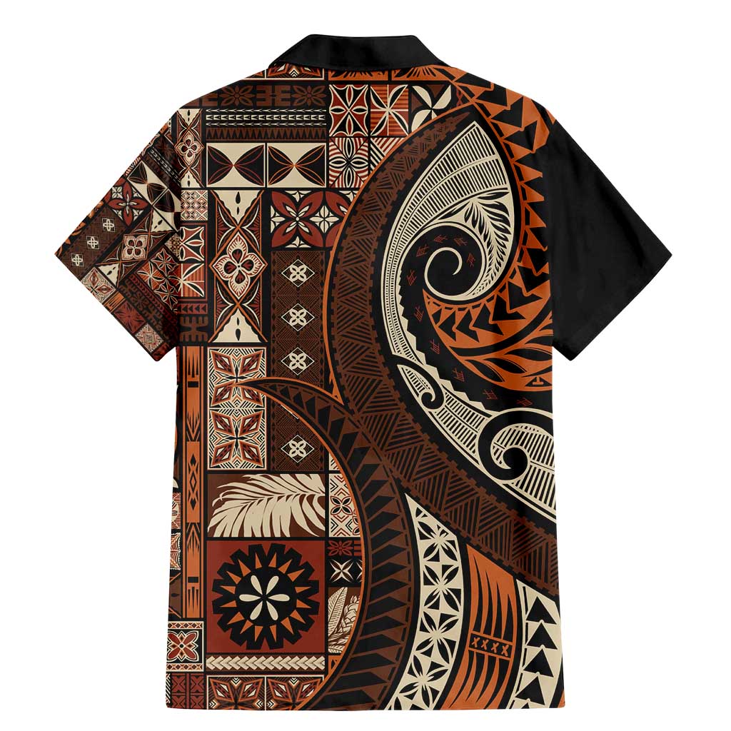 Vintage Samoa Siapo Mamanu Family Matching Mermaid Dress and Hawaiian Shirt Brown Samoan Tapa Motif - Polynesian Pride
