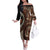 Vintage Samoa Siapo Mamanu Family Matching Off The Shoulder Long Sleeve Dress and Hawaiian Shirt Brown Samoan Tapa Motif - Polynesian Pride