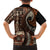 Vintage Samoa Siapo Mamanu Family Matching Off Shoulder Short Dress and Hawaiian Shirt Brown Samoan Tapa Motif - Polynesian Pride