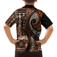 Vintage Samoa Siapo Mamanu Family Matching Short Sleeve Bodycon Dress and Hawaiian Shirt Brown Samoan Tapa Motif - Polynesian Pride