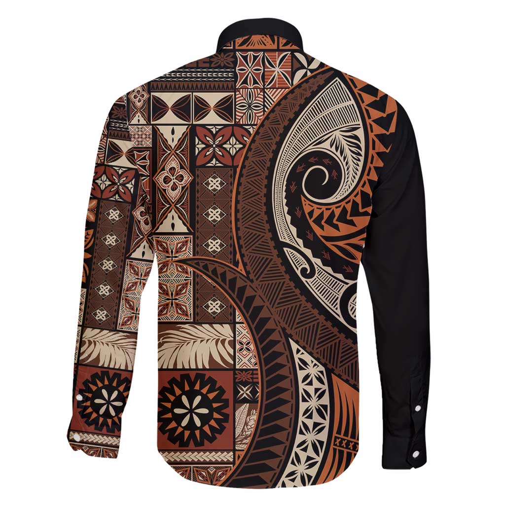 Vintage Samoa Siapo Mamanu Family Matching Short Sleeve Bodycon Dress and Hawaiian Shirt Brown Samoan Tapa Motif - Polynesian Pride