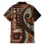 Vintage Samoa Siapo Mamanu Family Matching Summer Maxi Dress and Hawaiian Shirt Brown Samoan Tapa Motif - Polynesian Pride