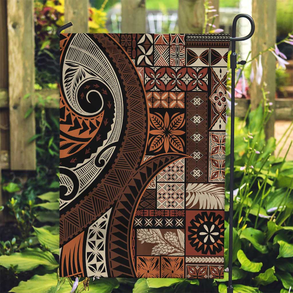 Vintage Samoa Siapo Mamanu Garden Flag Brown Samoan Tapa Motif - Polynesian Pride
