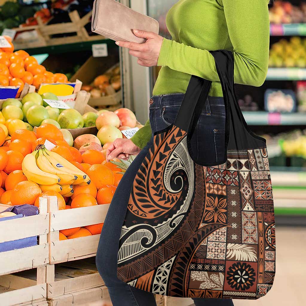 Vintage Samoa Siapo Mamanu Grocery Bag Brown Samoan Tapa Motif - Polynesian Pride