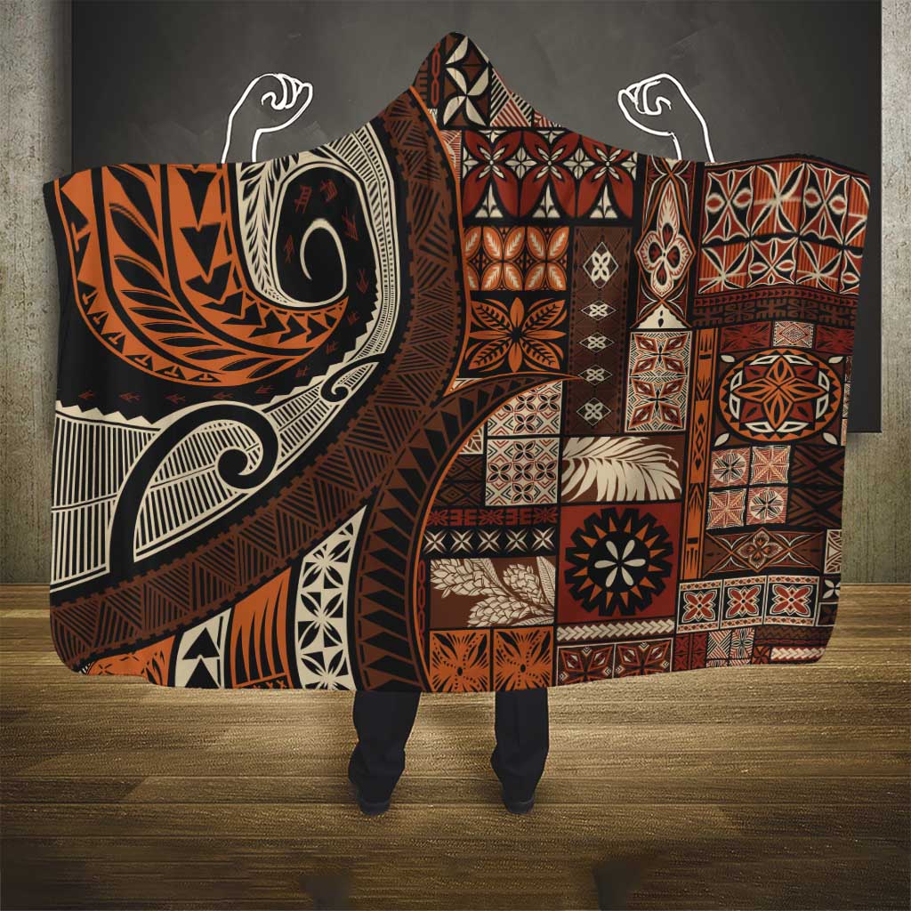 Vintage Samoa Siapo Mamanu Hooded Blanket Brown Samoan Tapa Motif - Polynesian Pride