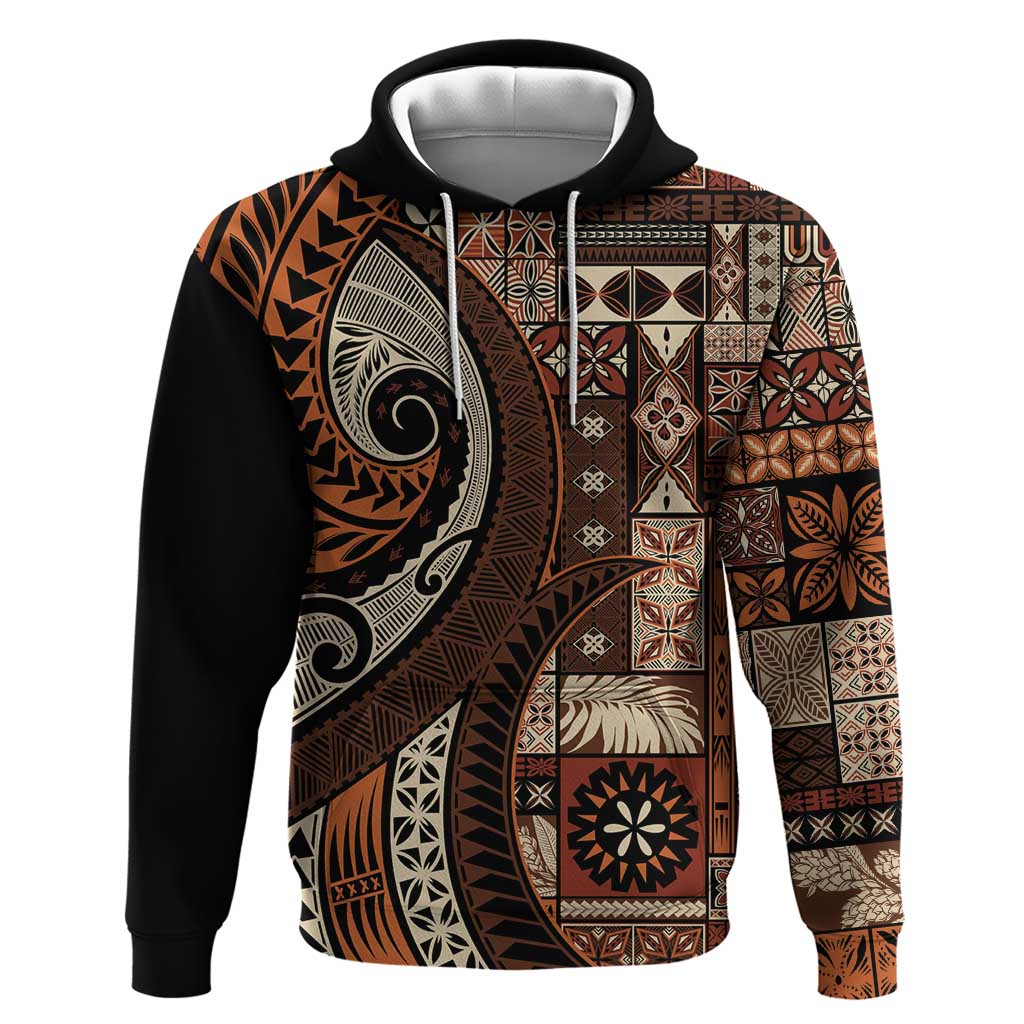 Vintage Samoa Siapo Mamanu Hoodie Brown Samoan Tapa Motif - Polynesian Pride