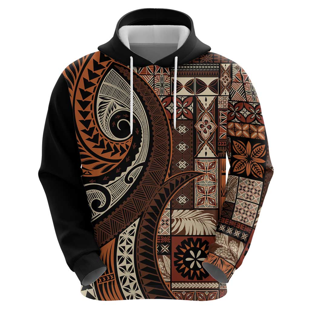 Vintage Samoa Siapo Mamanu Hoodie Brown Samoan Tapa Motif - Polynesian Pride
