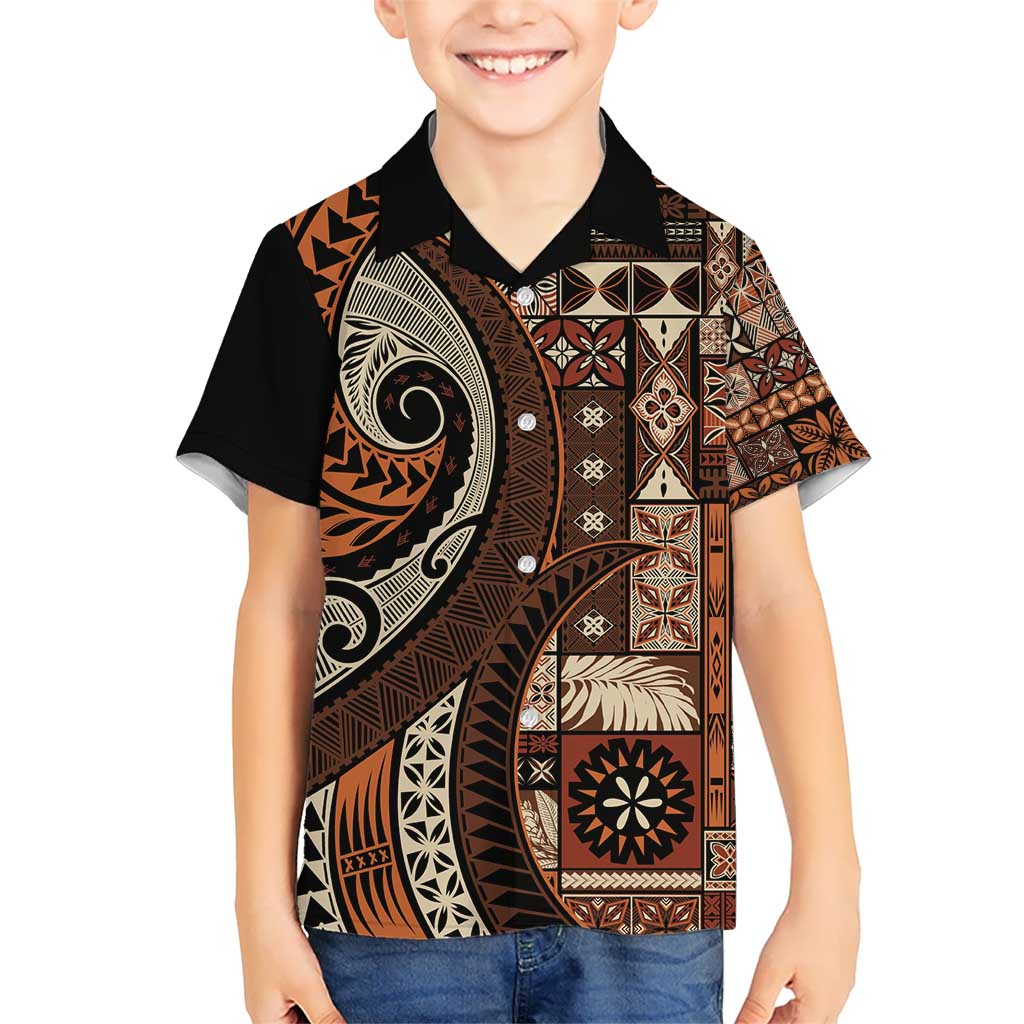 Vintage Samoa Siapo Mamanu Kid Hawaiian Shirt Brown Samoan Tapa Motif LT9 Kid Brown - Polynesian Pride