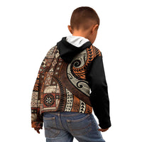 Vintage Samoa Siapo Mamanu Kid Hoodie Brown Samoan Tapa Motif - Polynesian Pride