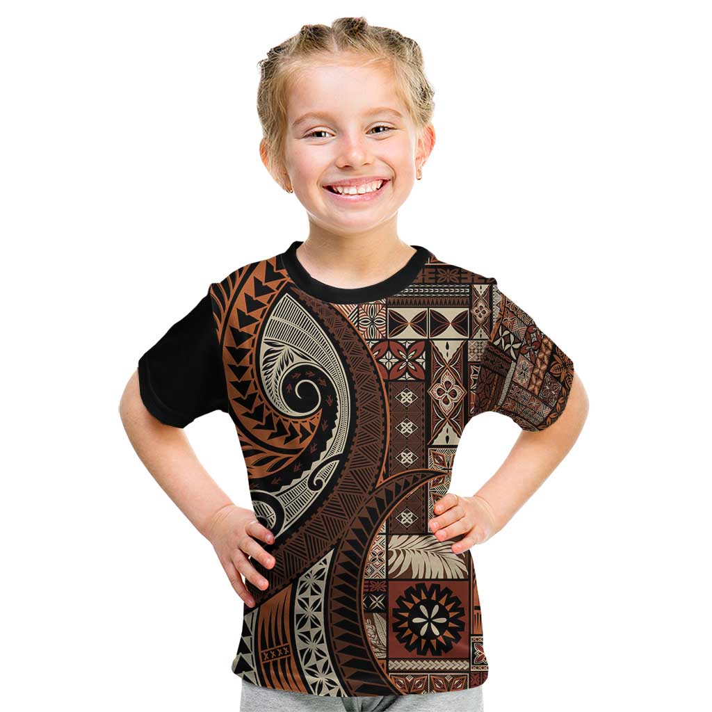 Vintage Samoa Siapo Mamanu Kid T Shirt Brown Samoan Tapa Motif LT9 Brown - Polynesian Pride