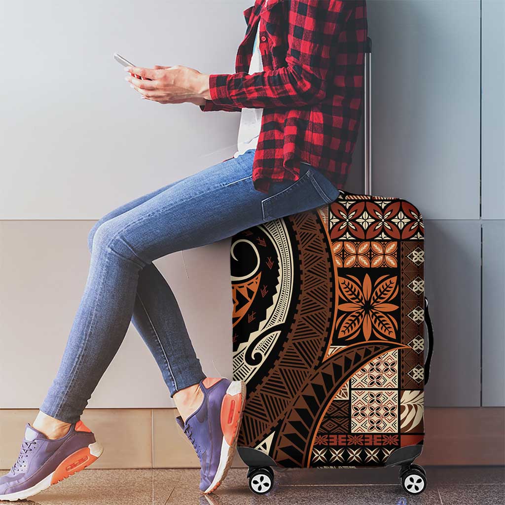 Vintage Samoa Siapo Mamanu Luggage Cover Brown Samoan Tapa Motif - Polynesian Pride