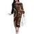 Vintage Samoa Siapo Mamanu Off The Shoulder Long Sleeve Dress Brown Samoan Tapa Motif - Polynesian Pride