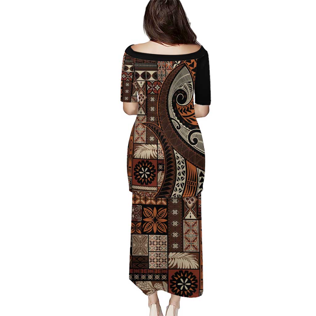 Vintage Samoa Siapo Mamanu Puletasi Brown Samoan Tapa Motif - Polynesian Pride