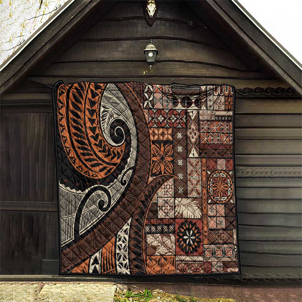 Vintage Samoa Siapo Mamanu Quilt Brown Samoan Tapa Motif - Polynesian Pride