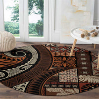 Vintage Samoa Siapo Mamanu Round Carpet Brown Samoan Tapa Motif - Polynesian Pride