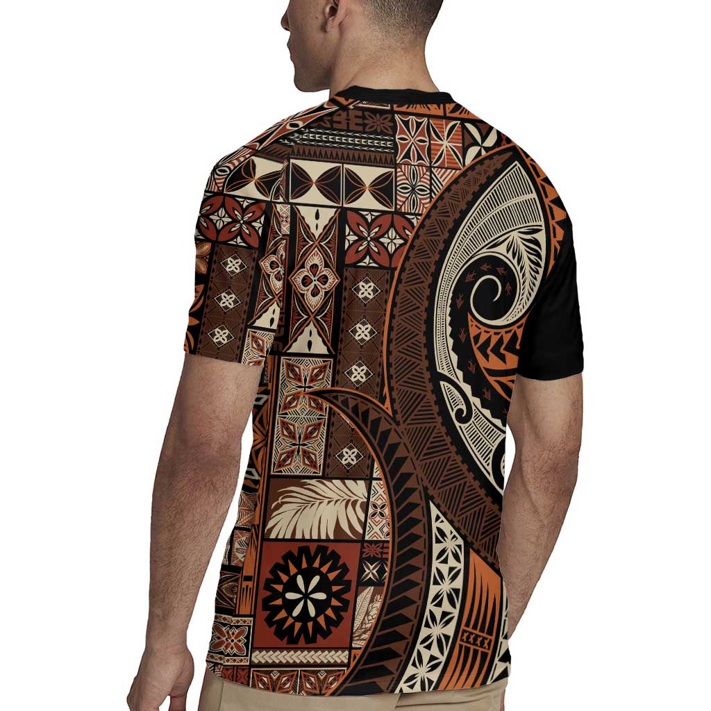 Vintage Samoa Siapo Mamanu Rugby Jersey Brown Samoan Tapa Motif - Polynesian Pride