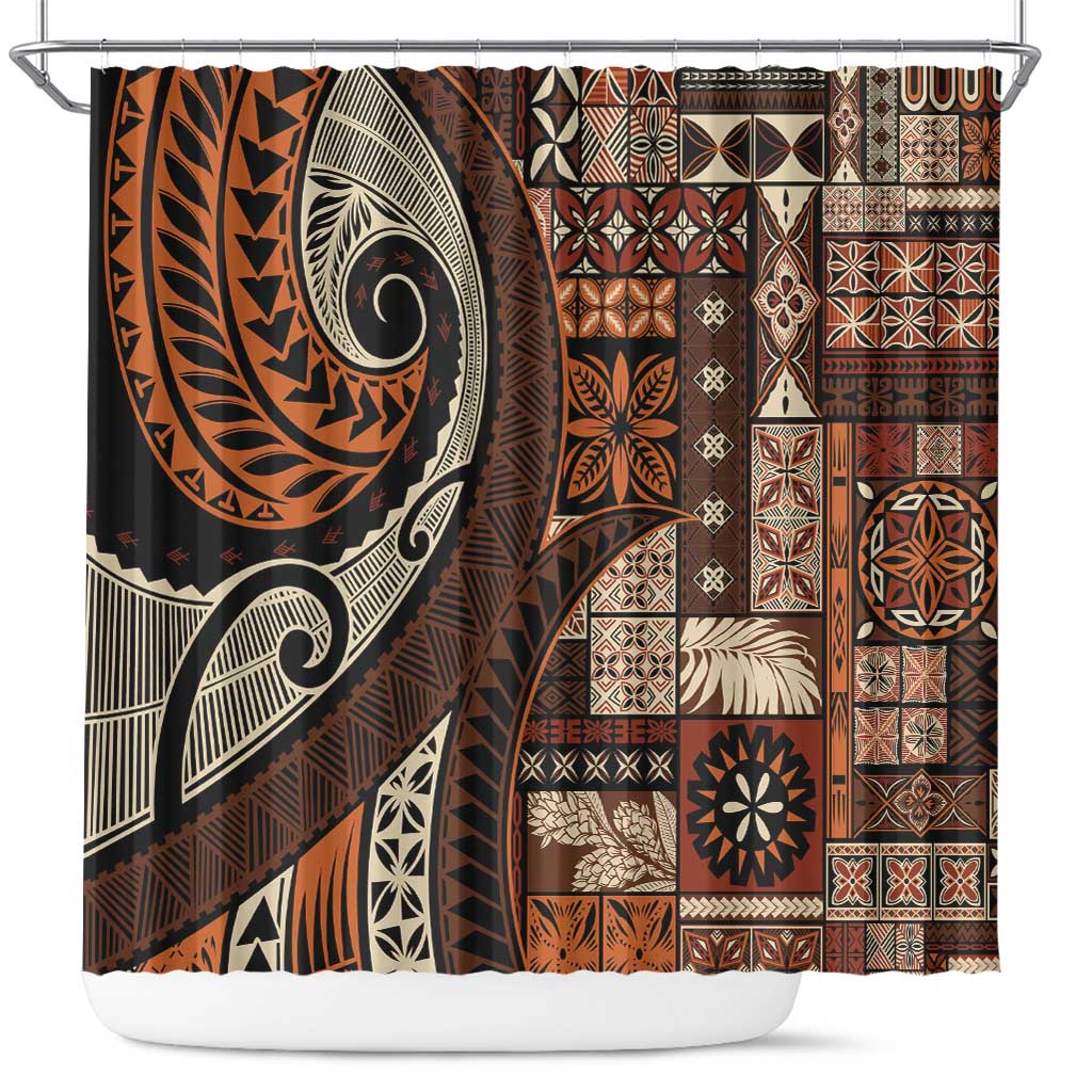 Vintage Samoa Siapo Mamanu Shower Curtain Brown Samoan Tapa Motif LT9 Brown - Polynesian Pride