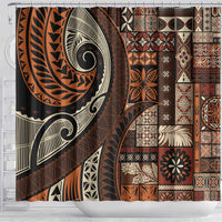 Vintage Samoa Siapo Mamanu Shower Curtain Brown Samoan Tapa Motif - Polynesian Pride