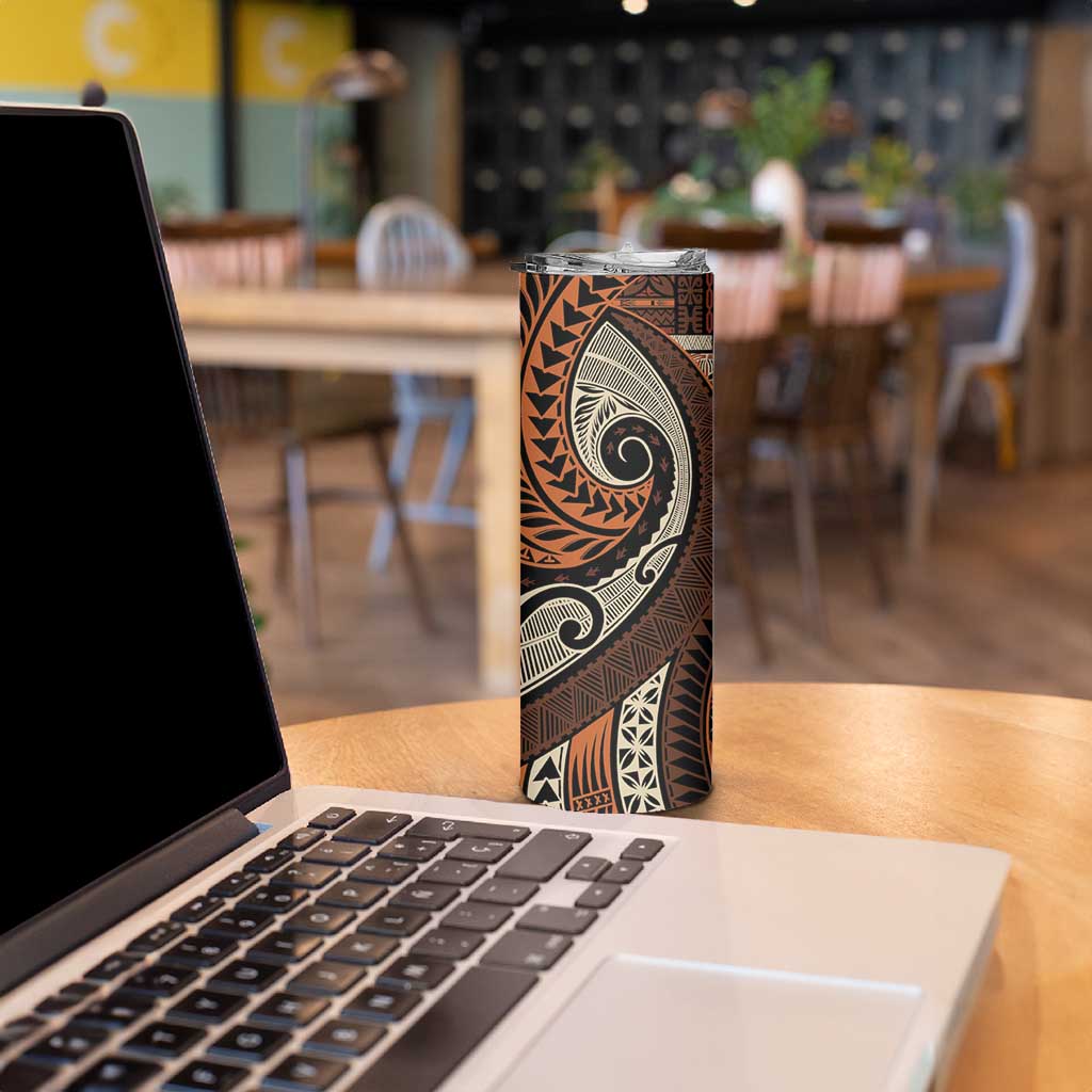 Vintage Samoa Siapo Mamanu Skinny Tumbler Brown Samoan Tapa Motif LT9 - Polynesian Pride