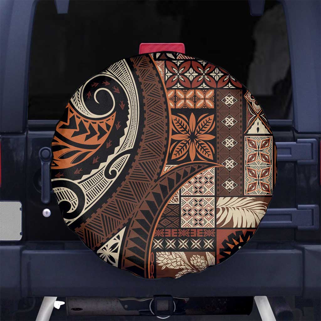 Vintage Samoa Siapo Mamanu Spare Tire Cover Brown Samoan Tapa Motif LT9 No hole Brown - Polynesian Pride