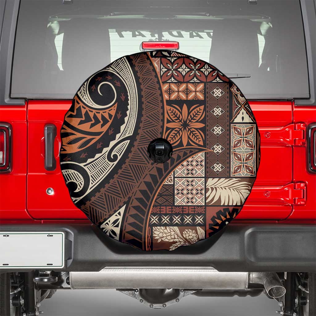 Vintage Samoa Siapo Mamanu Spare Tire Cover Brown Samoan Tapa Motif LT9 - Polynesian Pride