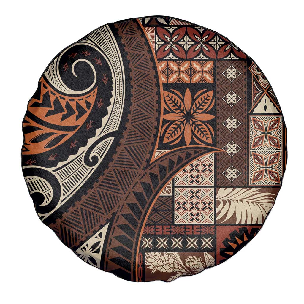 Vintage Samoa Siapo Mamanu Spare Tire Cover Brown Samoan Tapa Motif LT9 - Polynesian Pride